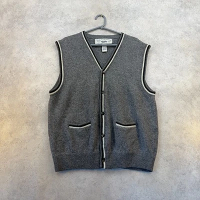 Vintage GAP Lambswool Button Knit Vest Grey Trim Men's XL Classic 80s 90s - Image 1 of 4