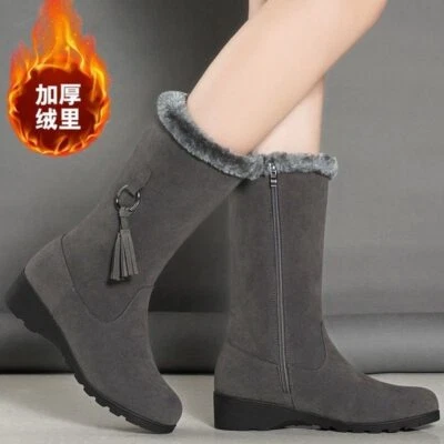 Botas de neve femininas laterais tubo médio lã algodão botas salto veludo sapato feminino - Imagem 1 de 4