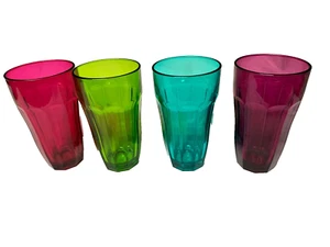 Vintage PASABAHCE PALAKS Set Of Jewel Colored Drinking Glasses 12 Oz - Picture 1 of 6