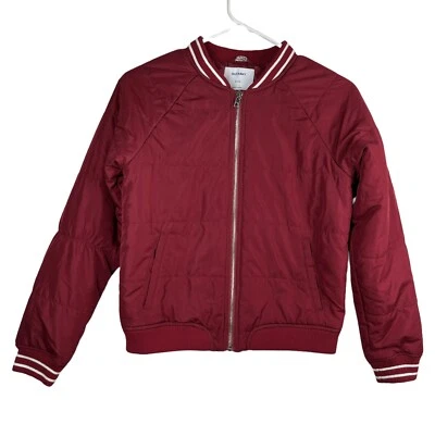 Old Navy Girls Bomber Jacket Size XL (14) Red Burgundy With White Strips Zip Up - Image 1 of 4