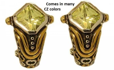 Orecchini Mezza Hoops Trillon Verde CZ Swarovski Argento 18kt Oro Giallo Nuovi - Immagine 1 di 4