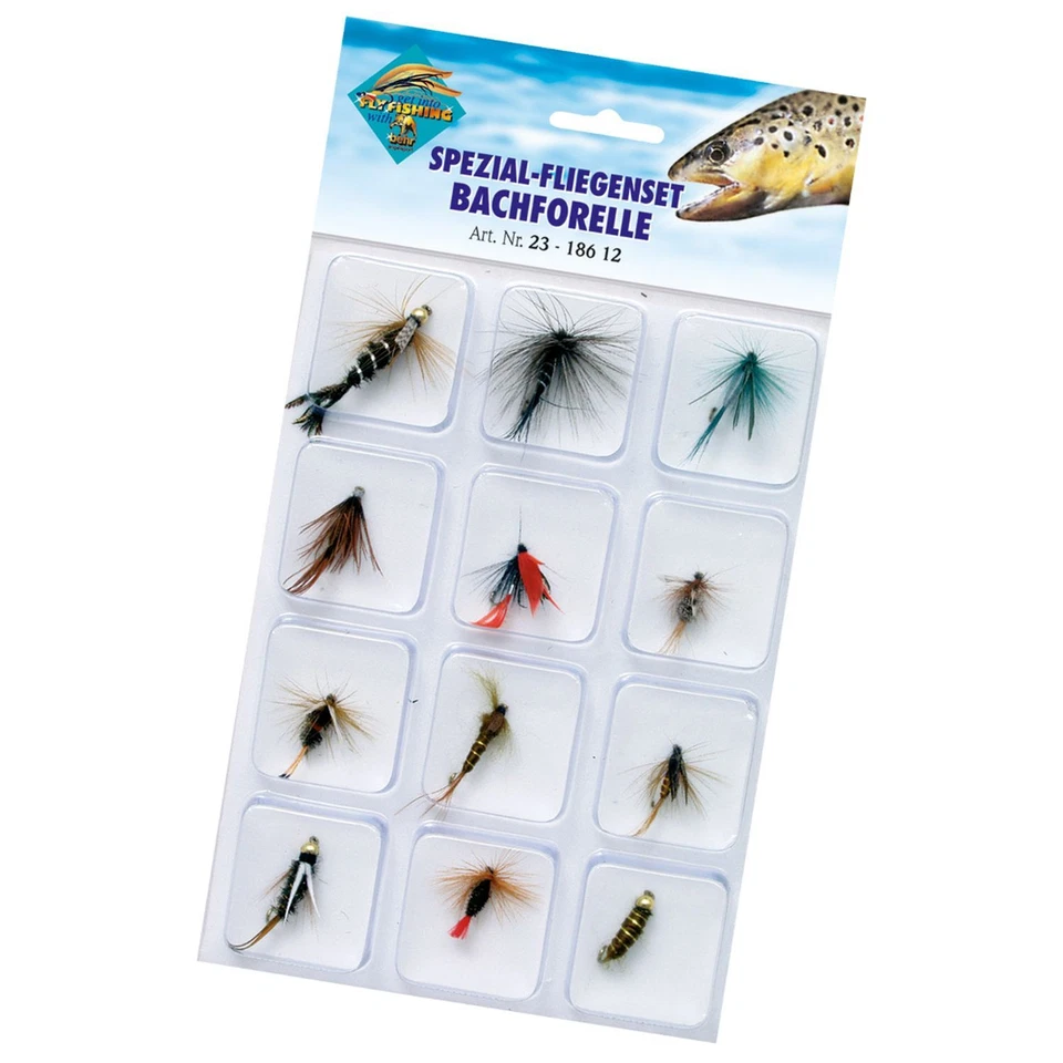 12 Stk. Spezial Fliegen Set Bachforelle Forellenfliegen Bach Forellen Fliege Fly - Bild 1 von 1