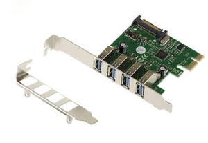 PCI EXPRESS PCIE USB 3.0 USB3 5G - 4 PORTS - VIA VLI VL805 - LOW HIGH Profile - Photo 1/2