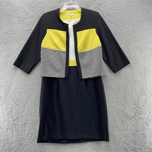 SANDRA DARREN Women’s Dress Suit 16 Yellow Black Jacket Sheath New - Picture 1 of 24