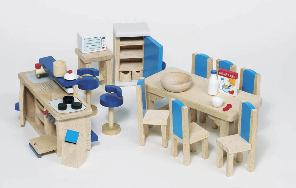 Puppenhausmöbel KÜCHE 30-teilig aus Holz Puppenhaus Einrichtung Puppenmöbel NEU - Bild 1 von 1