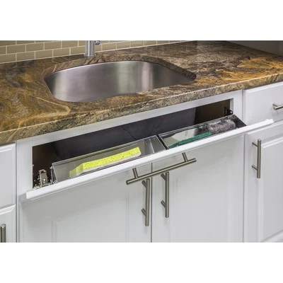 JEFFREY ALEXANDER SET OF 2 - 11" STAINLESS STEEL KITCHEN CABINET SINK TIP TILT OUT TRAY & HINGES