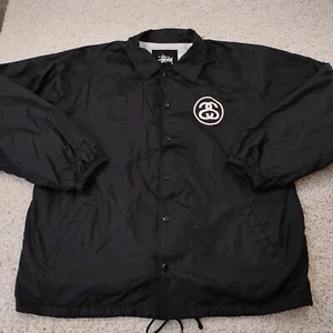 Chaqueta cortavientos vintage Stussy para hombre XL negra abrigo a presión doble cara EE. UU. AÑOS 90 - Imagen 1 de 22
