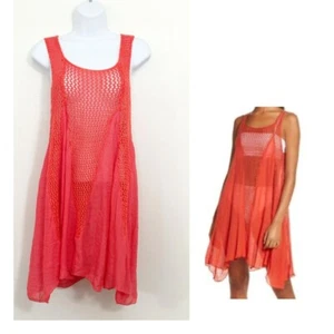 Crochet Coverup Coral Dress OS Orange Tropical Beachwear Swim Travel Vacation - Picture 1 of 6