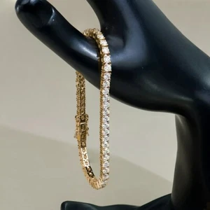 Sale! 4.50Ct 100% Natural Round Diamond Tennis Bracelet UK Hallmark Yellow Gold - Picture 1 of 14