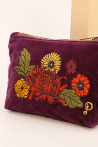 Powder Vintage Flora Velvet Mini Womens Purse/Pouch Gift Bag Included (Damson) - Picture 1 of 4