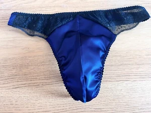 Men's satin thong ~ Navy blue stretch satin thong with pouch size 28" - 38" - Picture 1 of 19