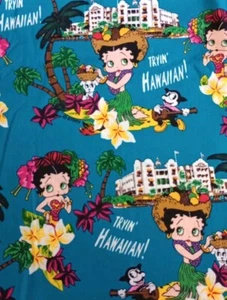 OOP! BETTY BOOP "TRYIN' HAWAIIAN" 100% Baumwollstoff Türkis Tropical BTHY - Bild 1 von 4