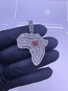 Ciondolo Africa completamente ghiacciato goccia ghiaccio freddo in argento sterling 925 e Cz - Foto 1 di 15