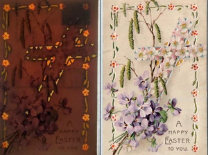 Postal religiosa de Pascua 1909 crucifijo sostener la luz HTL álamo flor violeta - Imagen 1 de 4
