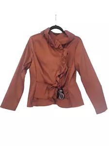 Samuel Dong ruffle taffeta jacket size medium rusty brown - Picture 1 of 12