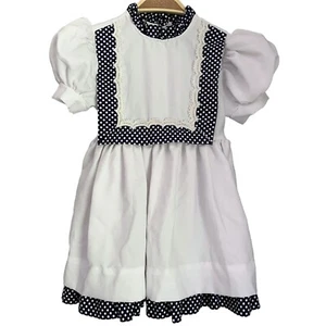 VINTAGE Girls Dress Just Adorable BLUE WHITE COLLAR BIB Puff sleeve 5 Sailor - Picture 1 of 6