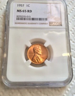 1957 P Red Lincoln Cent NGC MS65 Uncirculated and Beautiful Condition New Grade - Image 1 of 2