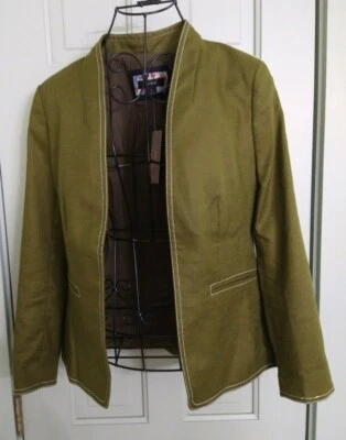 Chaqueta Blazer J Crew Mezcla de Lino Forrada Kakki Oliva Talla 0 Foto 1 de 4