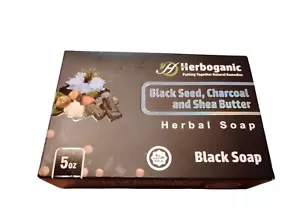 Herboganic Black Seed, Charcoal & Shea Butter Herbal Black Soap Cleansing Skin - Picture 1 of 3