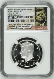 2014 S Half Dollars Kennedy NGC SP-70 DPL HIGH RELIEF FIRST RELEASES  - Picture 1 of 2