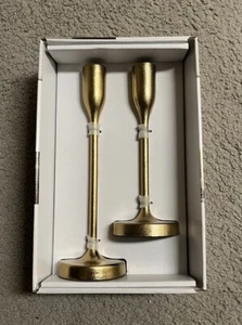 Huntington Home Aldi Gold Taper Candlestick Holder Set of 2 Pottery Barn Candle - Picture 1 of 5