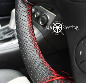 FOR MERCEDES SLK R170 96+ PERFORATED LEATHER STEERING WHEEL COVER RED DOUBLE STT - Picture 1 of 6