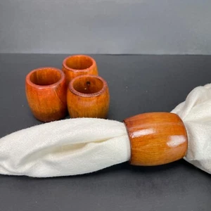 Round Wood Napkin Rings Set of 4 Retro Orange Maximalism Holders Vintage - Picture 1 of 4