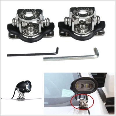 2Pcs Stainless Steel Car SUV A Pillar Hood LED Working Light Mount Bracket Kit - Image 1 of 4