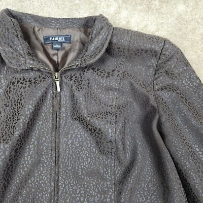 Elementz Petite Large Brown Print Full Zip Front Pocket Fitted Jacket - Image 1 of 4