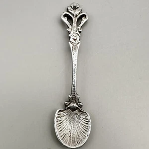 Fleur De Lis Salt Spoon Scalloped Sea Shell Bowl Continental Silver 835 - Picture 1 of 11