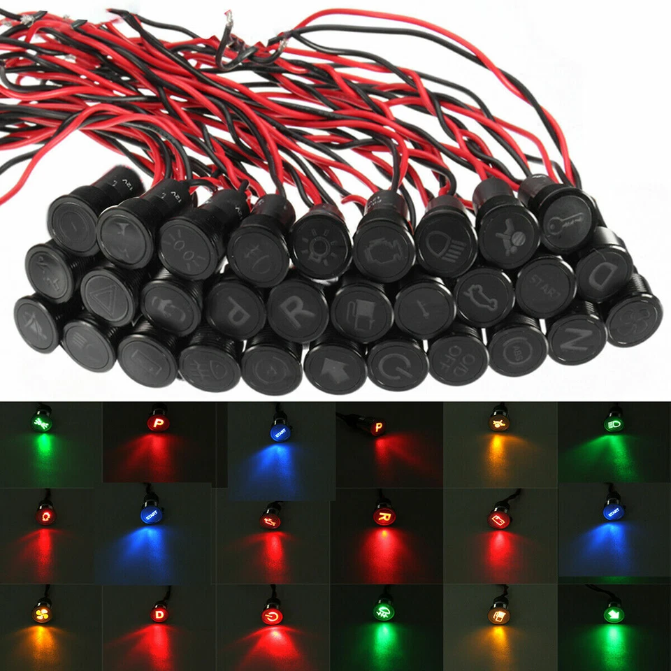 LED Dash Panel Warning Pilot Light 8-16mm Indicator Lamp  Black Car Boat 12V-36V - Image 1 of 4