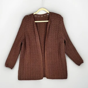 Handmade Crochet Sweater Womens M Brown Open Front Boho Granny Cottagecore - Picture 1 of 4