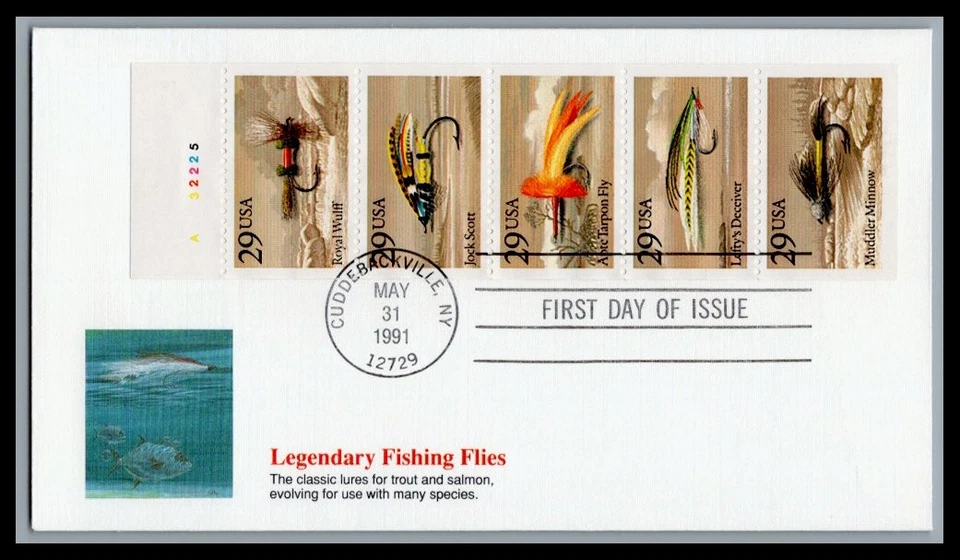 US FDC # 2545-2549a 29c Fishing Flies  Fleetwood Pane 32225 s.cance 1991, 9Q1804 - Image 1 of 1