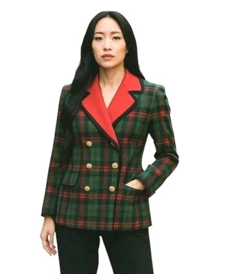 Chaqueta Blazer Yves Saint Laurent 100% Lana Virgen Cuadros Mujer’s Talla 8 Francia Foto 1 de 4