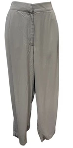 Eileen Fisher 100% Silk Pants Gray Crop Full Leg L Washable Lagenlook Summer - Picture 1 of 8