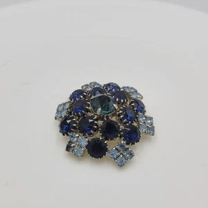 Vintage Brosche Anstecknadel blau Saphir Strass Lagenlook Kuppel - Bild 1 von 12