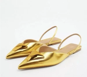 Zara Slingback flach gold metallic | 6,5 | verziert | neu - Bild 1 von 9