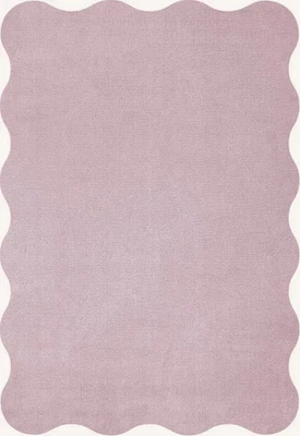 Hand Tufted Area Rug Wavy Border Soft Pink Modern Solid Color Carpet Custom Size - Image 1 of 2