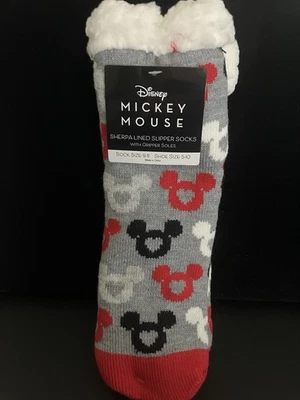 Mujer Disney Mickey Mouse Orejas y Corazones Zapatilla Calcetines con Puño Sherpa Imitación NUEVO Foto 1 de 4