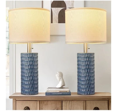 Table Lamps for Living Room Set of 2, Ceramic Table Lamps 20"Dark Blue-2Pack - Image 1 of 4