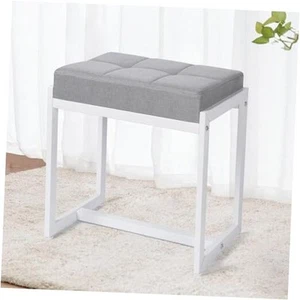 Vanity Stool, Vanity Chair Stools for Makeup Room, Square Linen Makeup Stool  - Picture 1 of 8