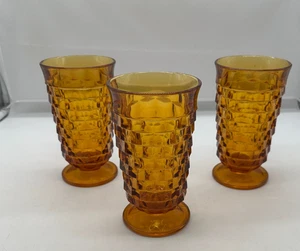 3 vasos de té helado cubista Whitehall colonia de vidrio Indiana vintage 6" ámbar - Imagen 1 de 4