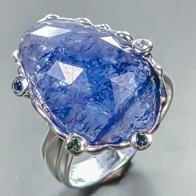 Joyería 12 ct+ Anillo Tanzanita Natural Plata de Ley 925 Talla 8/R441609 Foto 1 de 4