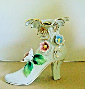 Vintage Antique Bone China Ladies Boot Shoe Decorated w Flowers 4.5"  Figurine - Picture 1 of 5