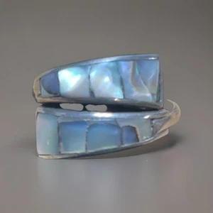 Mexico Abalone Inlay Bypass Sterling Silver Ring sz. 7.5 - Picture 1 of 4