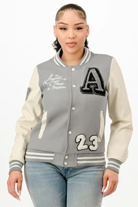 Women's Patch Varsity Bomber Jacket - Picture 1 of 4