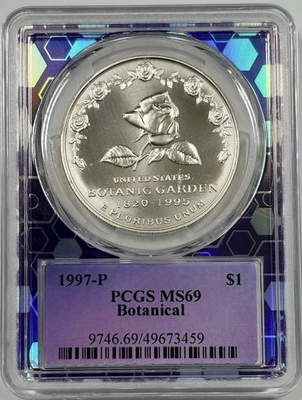 1997-P Botanical Gardens Silver Dollar PCGS MS-69 Trader Bea Purple Core - Image 1 of 2
