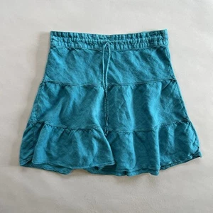 Caslon Skirt Medium Linen Teal Blue Knee Length Bohemian Tiered Peasant Y2K - Picture 1 of 7