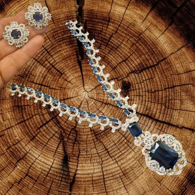 Bollywood Diseñador Indio Plateado AD CZ Collar Gargantilla Largo... - Imagen 1 de 4