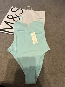 M&S 360 Tummy Control Ribbed V-Front Swimsuit blue BNWT size 12 Marks & Spencer - Picture 1 of 7